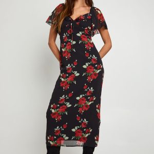 Floral Angel Sleeve Midaxi Dress