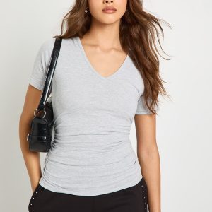 V Neck Ruched Waist Short Sleeve T-Shirt