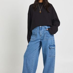 High Waist Relaxed Fit Cargo Jean