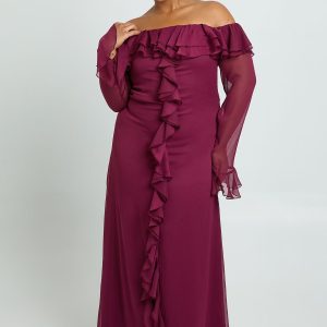 Plus Chiffon Ruffle Bardot Maxi Dress