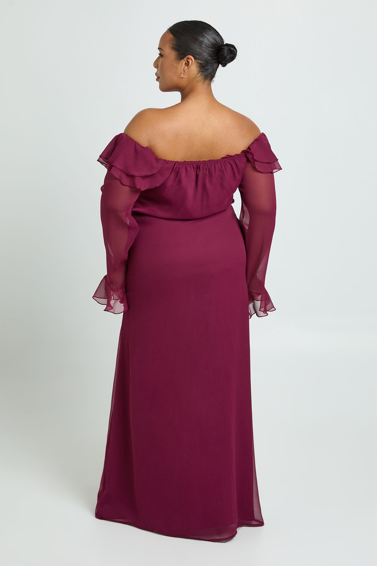 Plus Chiffon Ruffle Bardot Maxi Dress - Image 2