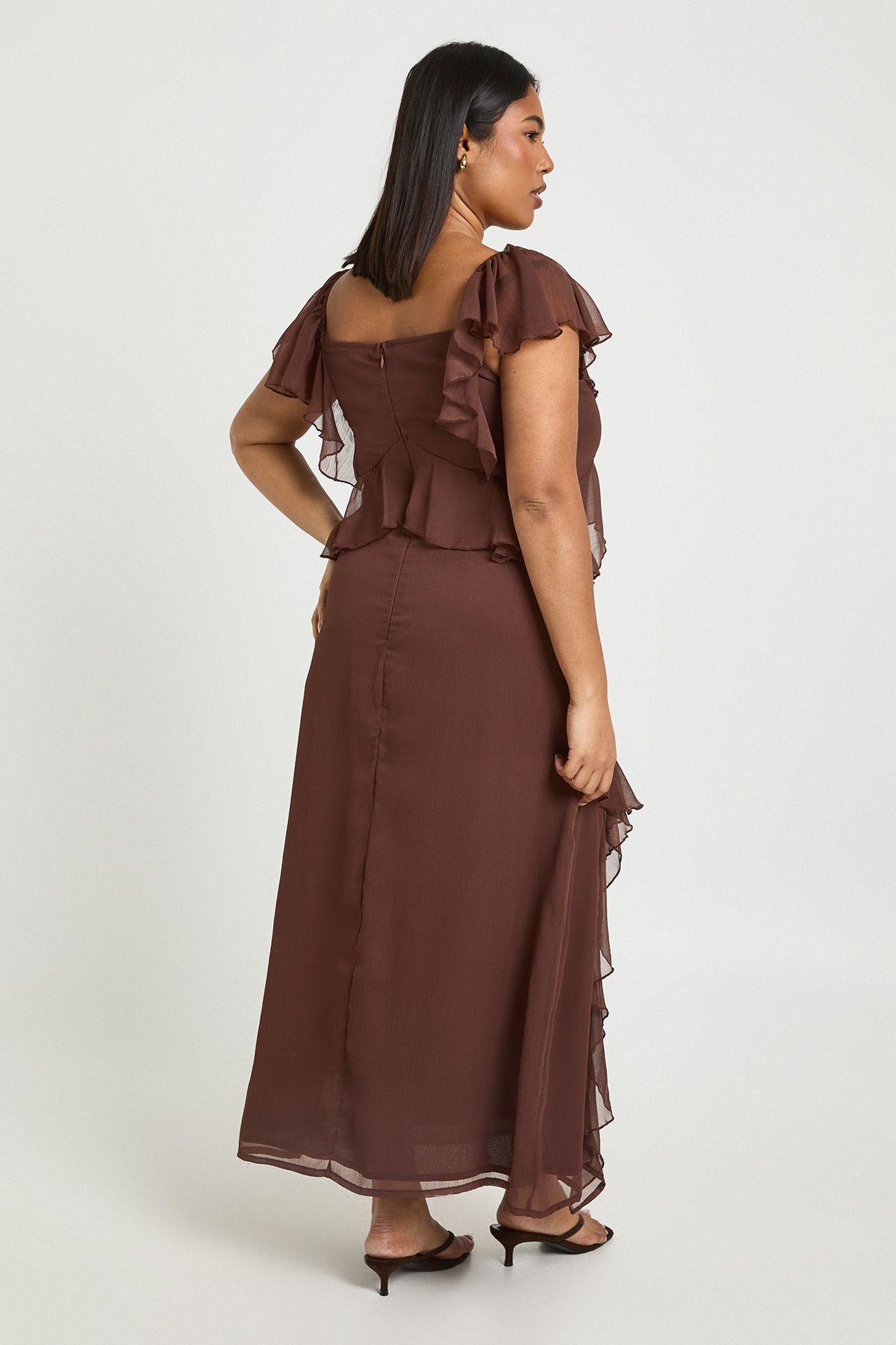 Plus Chiffon Ruffle Hem Angel Sleeve Midaxi Dress - Image 2