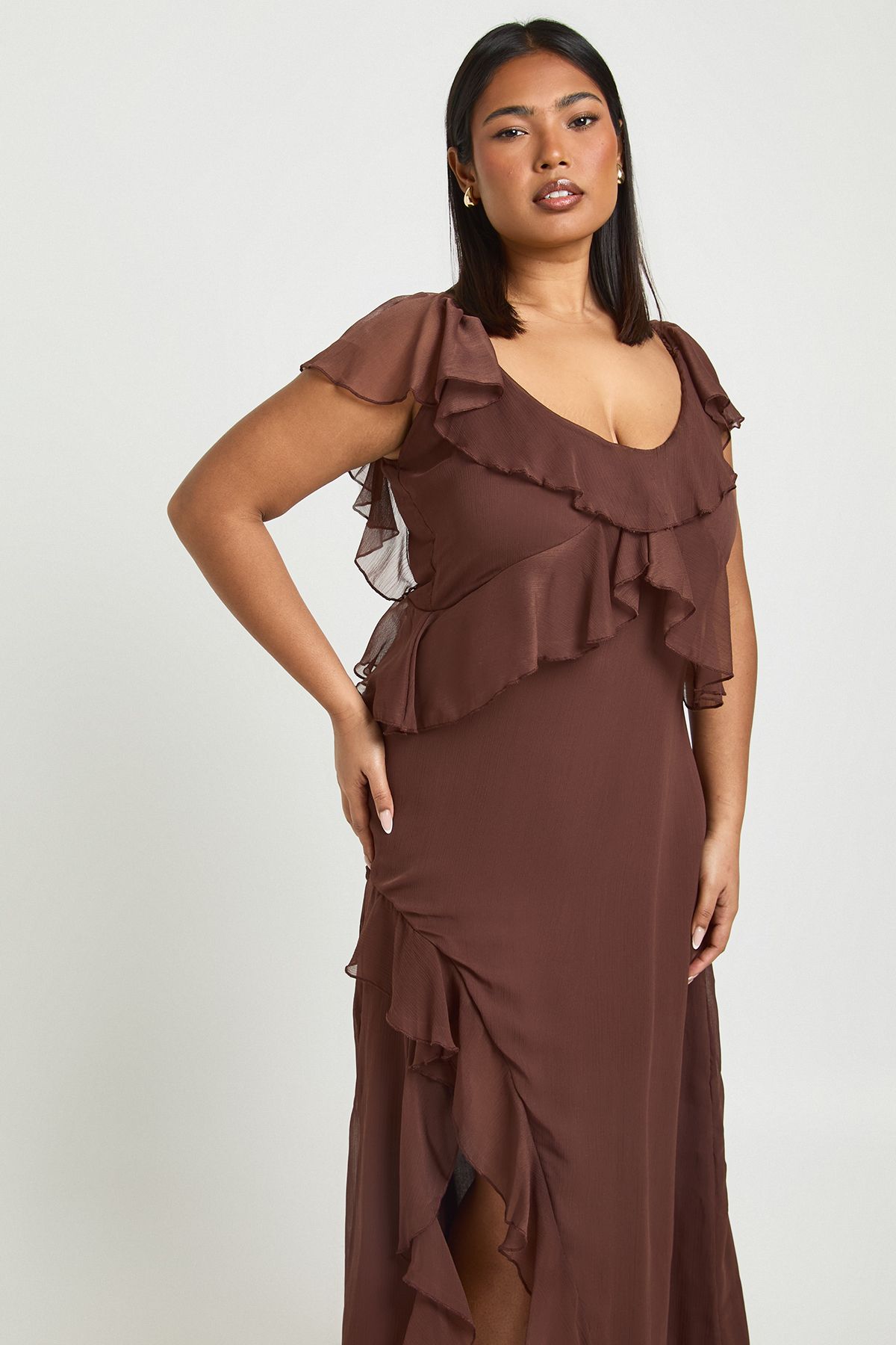 Plus Chiffon Ruffle Hem Angel Sleeve Midaxi Dress - Image 3