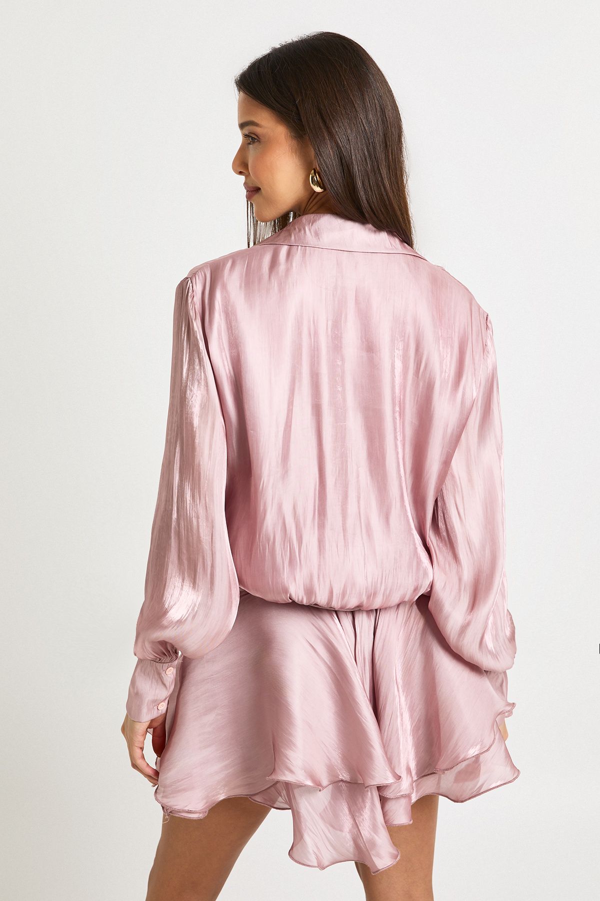 Textured Satin Ruched Frill Skirt Mini Dress - Image 2