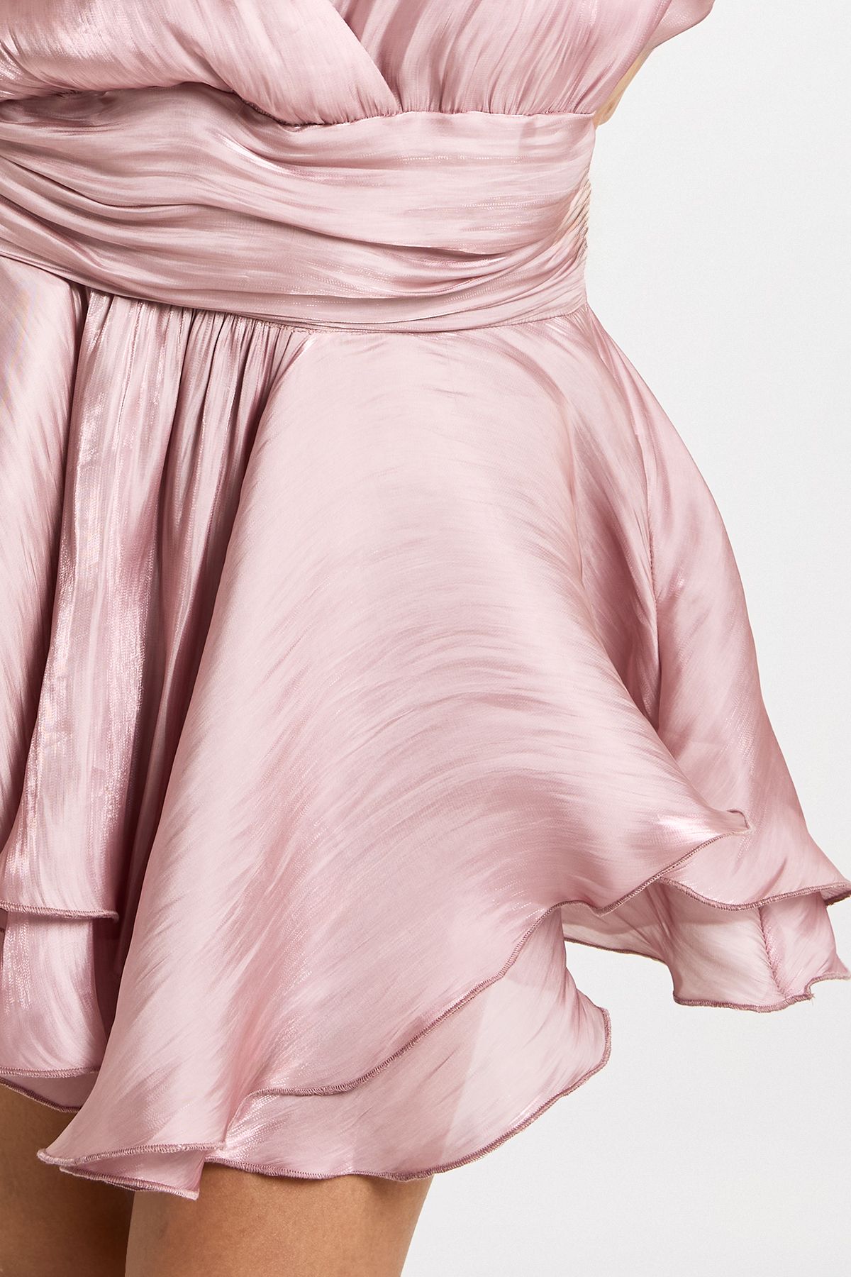 Textured Satin Ruched Frill Skirt Mini Dress - Image 4