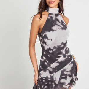 Chiffon Halterneck Ruffle Mini Dress