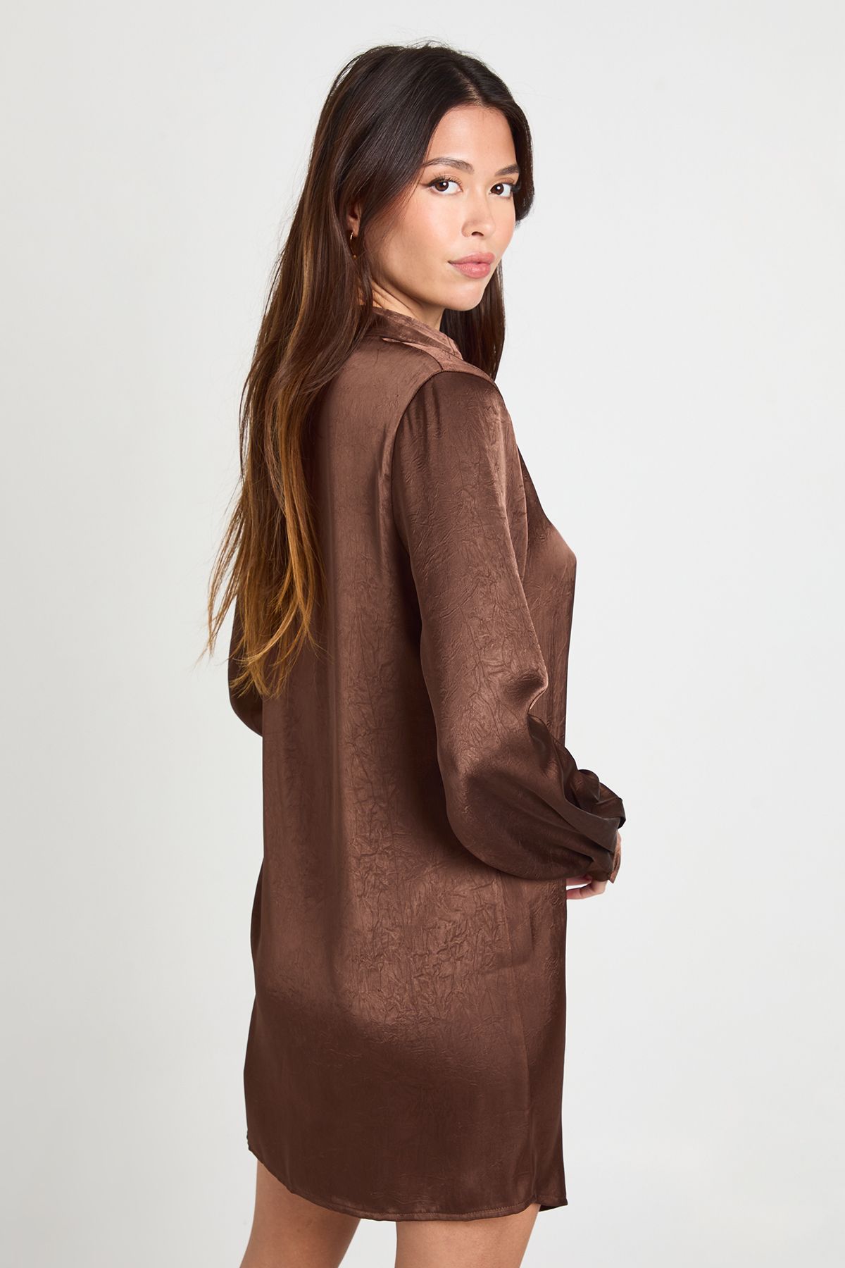 Textured Satin Wrap Shirt Dress - Image 2
