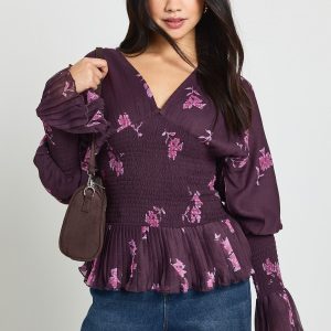 Floral Chiffon Shirred Blouse
