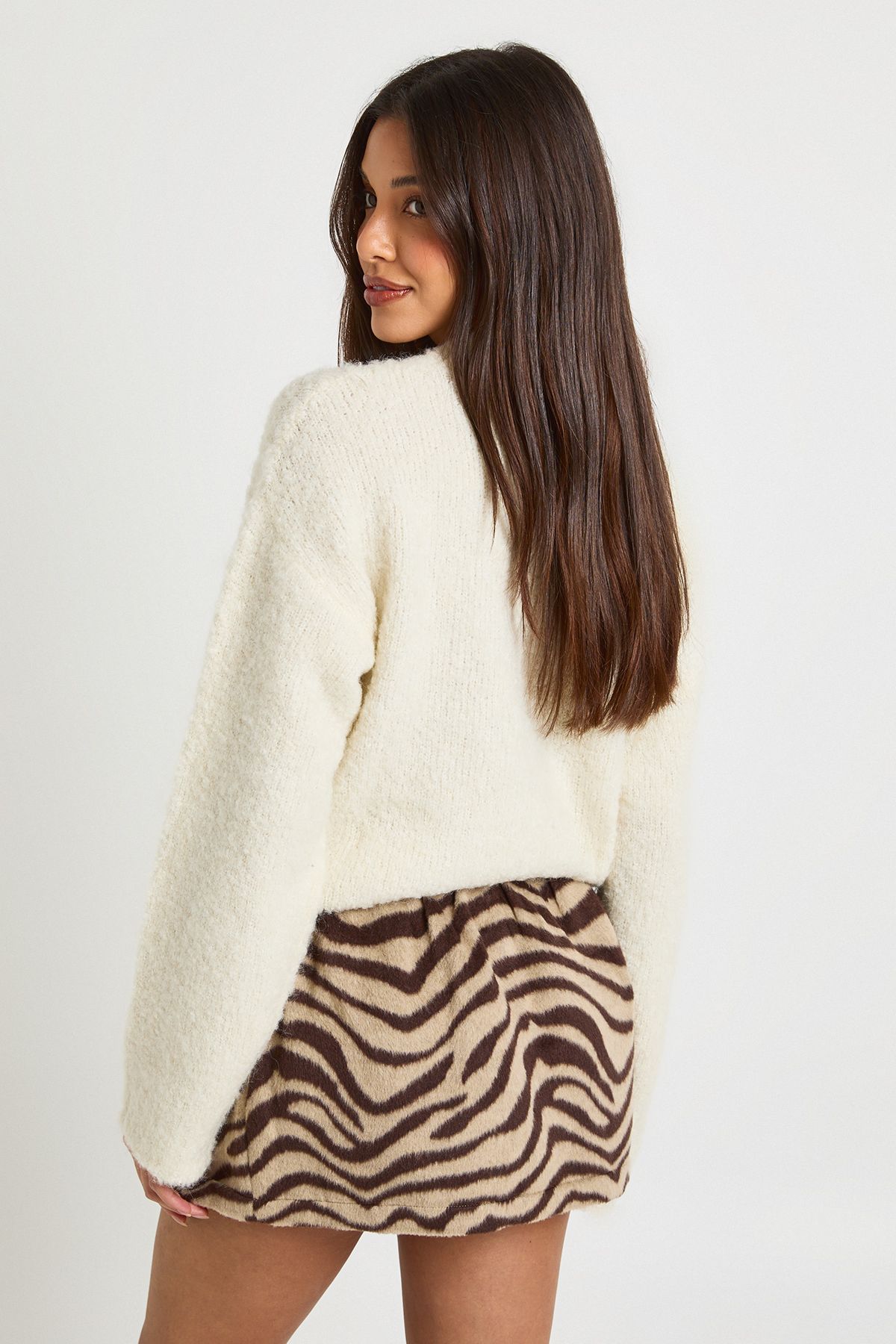 Zebra Wool Look A-line Mini Skirt - Image 2