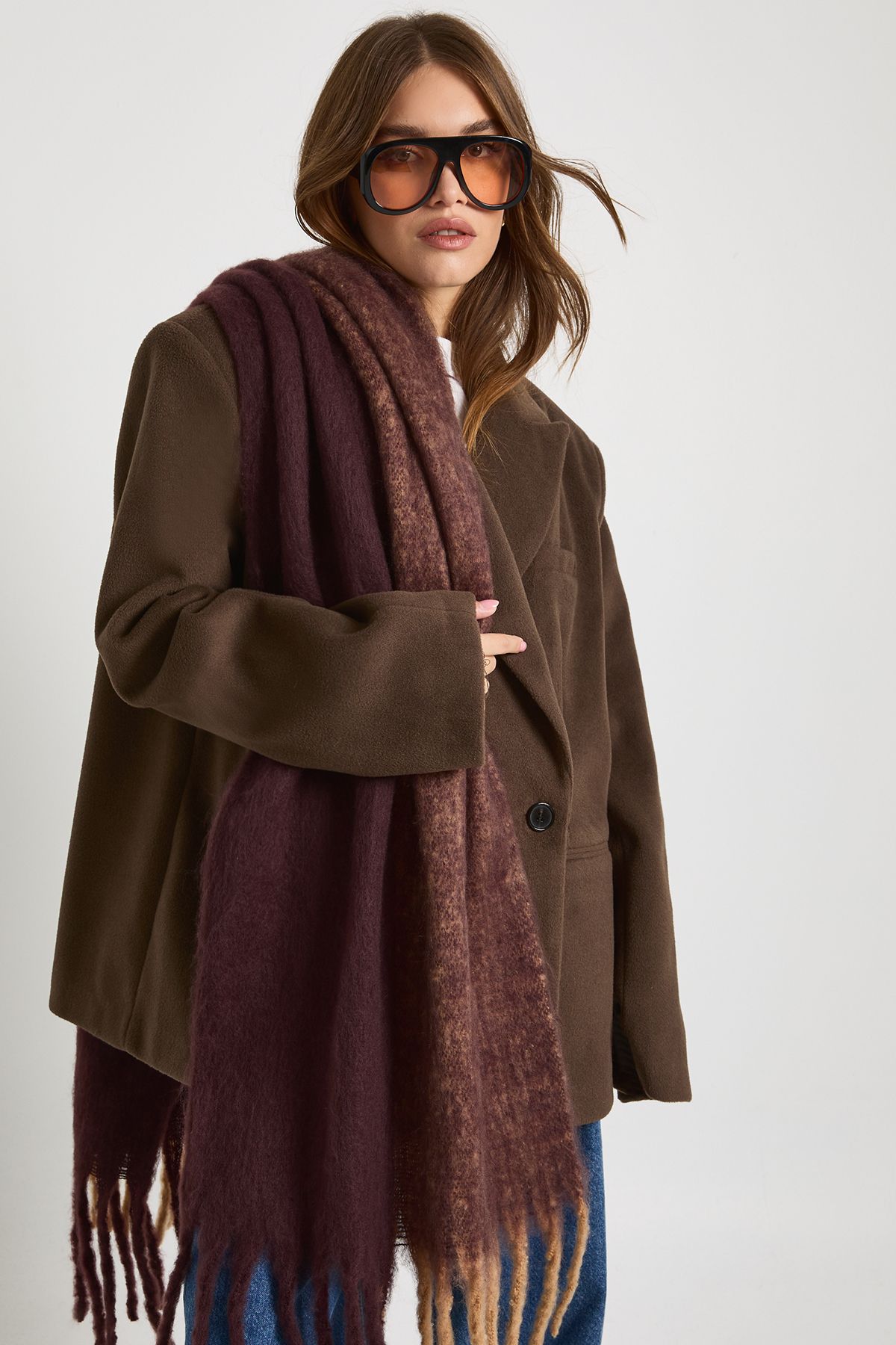 Two Tone Tassel Knitted Scarf