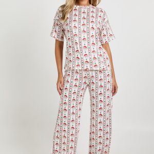 Christmas Santa Print Oversized T-shirt & Trousers Pyjama Set