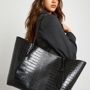 Large Croc Structured Tote Bag