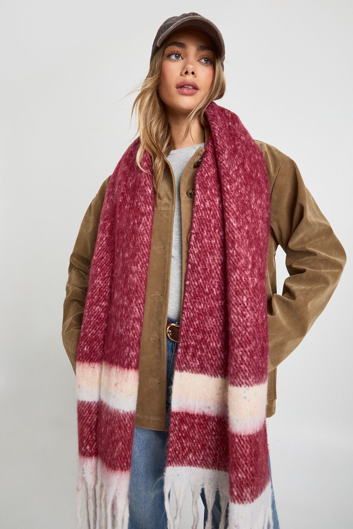 Striped Knitted Tassel Scarf