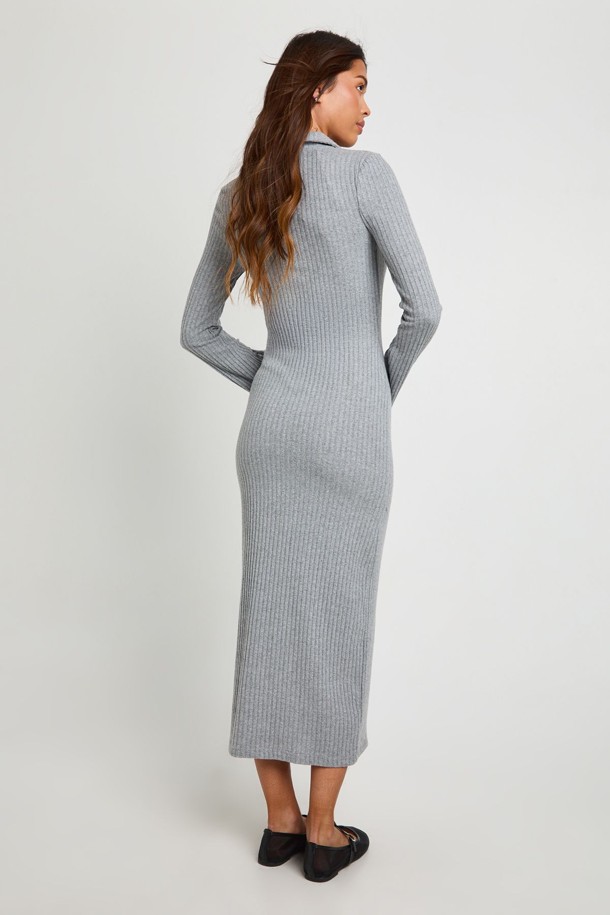 Ribbed Collared Button Down Shirt Midaxi Dress - Image 2