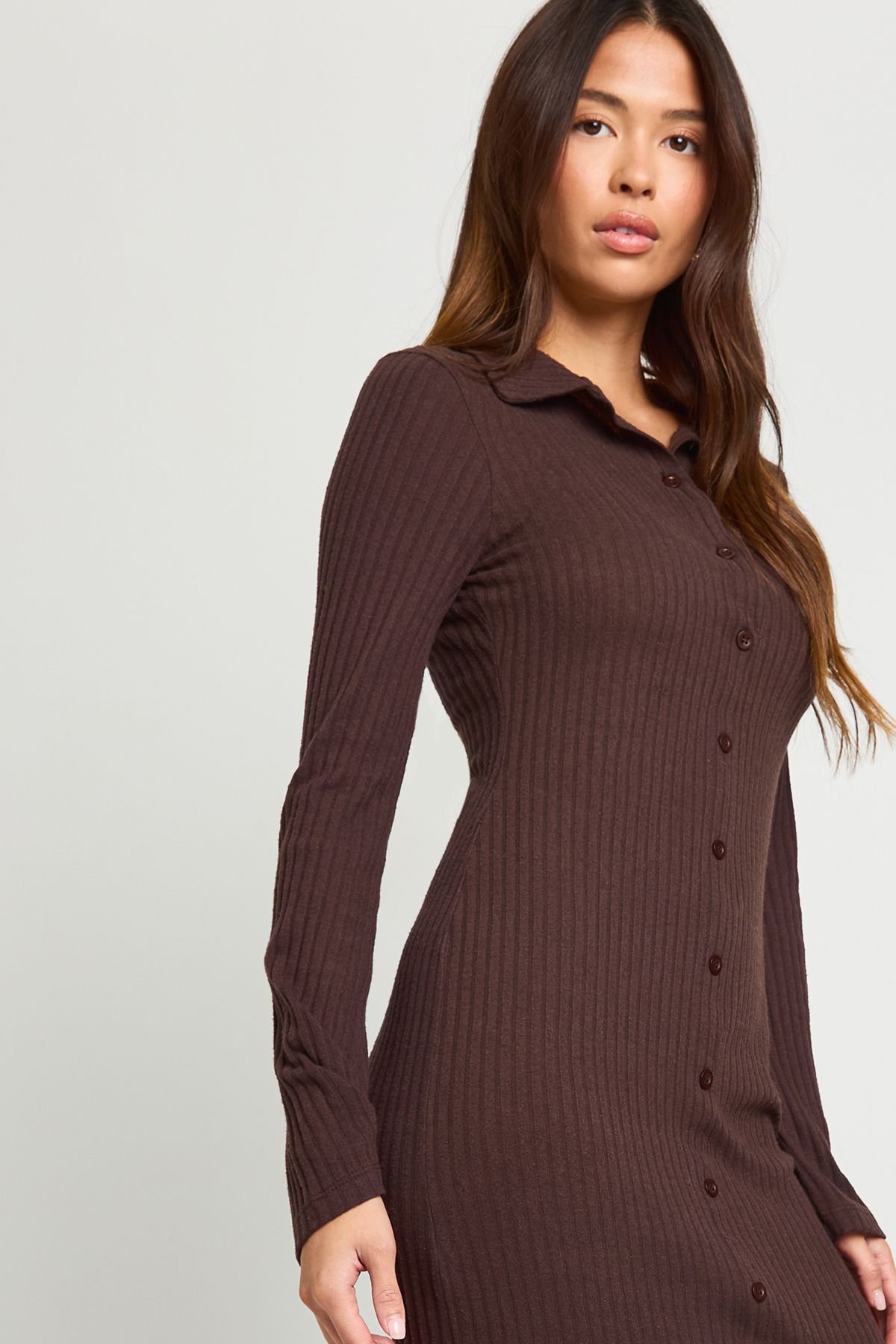 Ribbed Collared Button Down Shirt Midaxi Dress - Image 4