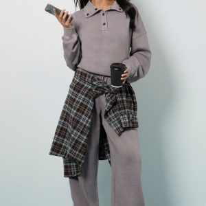 Washed Funnel Neck Sweatshirt Tracksuit