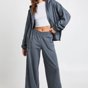 Washed Oversized Zip Through Hoodie Tracksuit