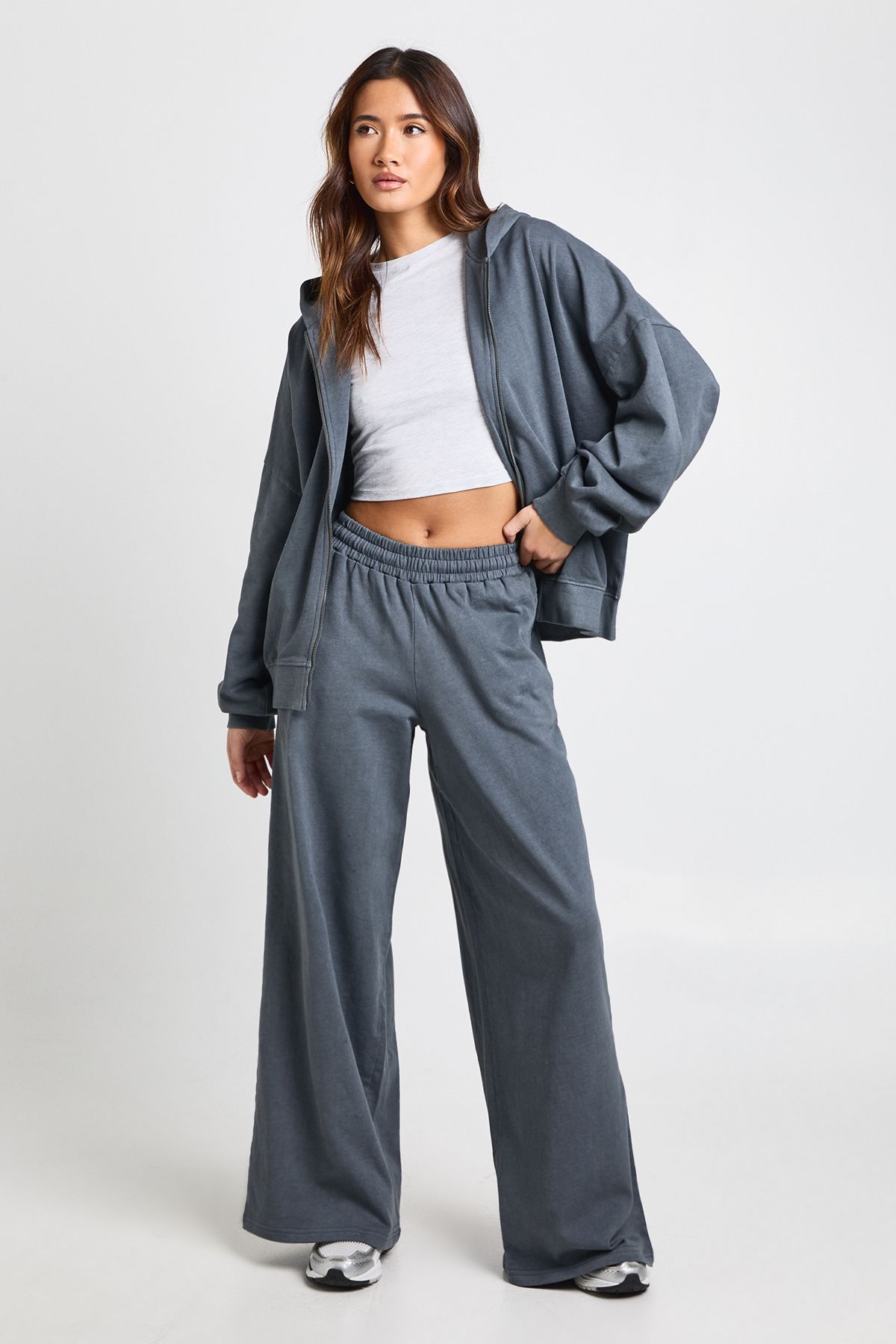 Washed Oversized Zip Through Hoodie Tracksuit