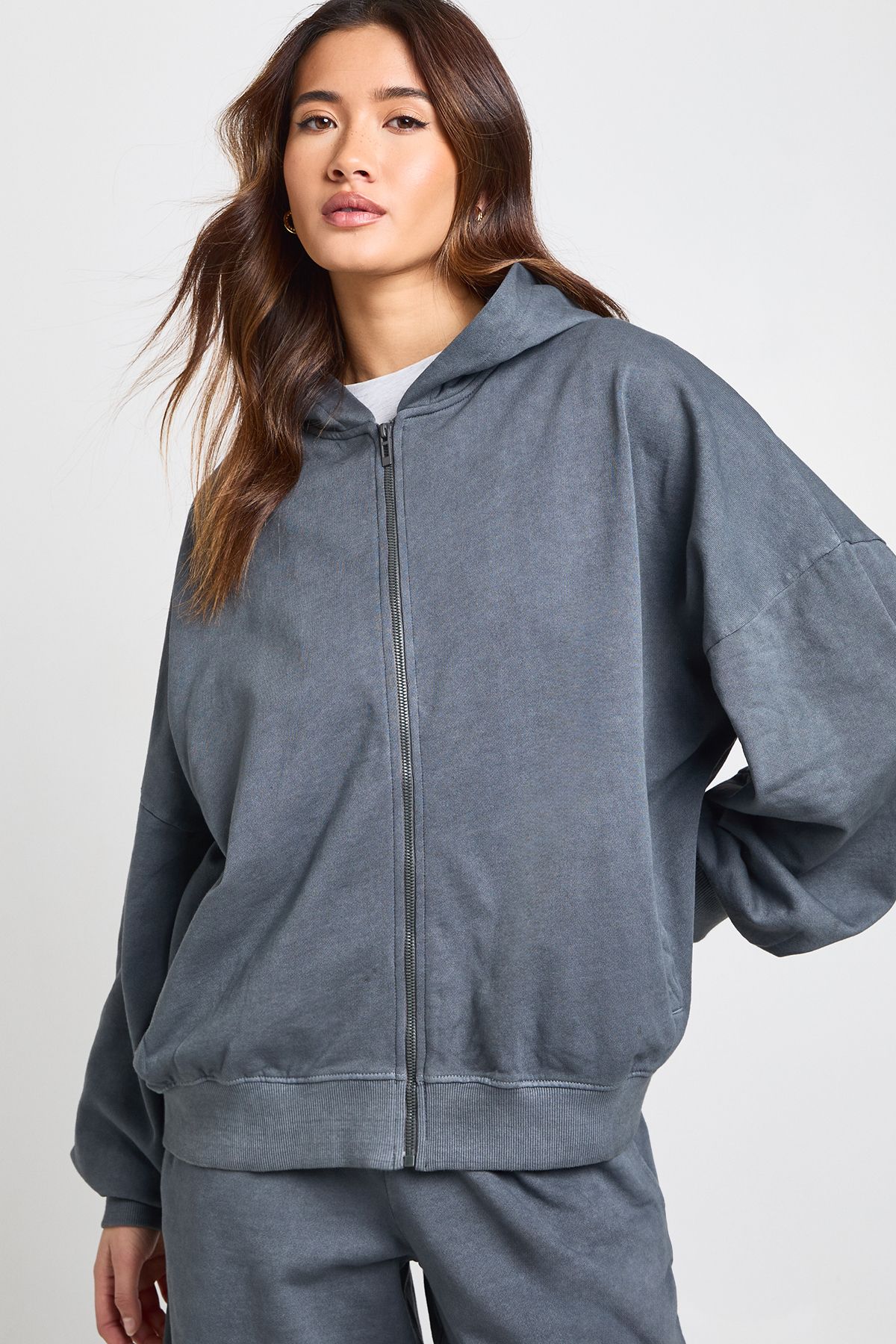 Washed Oversized Zip Through Hoodie Tracksuit - Image 3