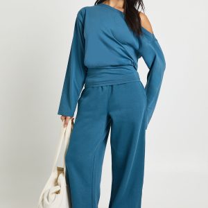 Cinched Waist Off Shoulder Straight Leg Tracksuit