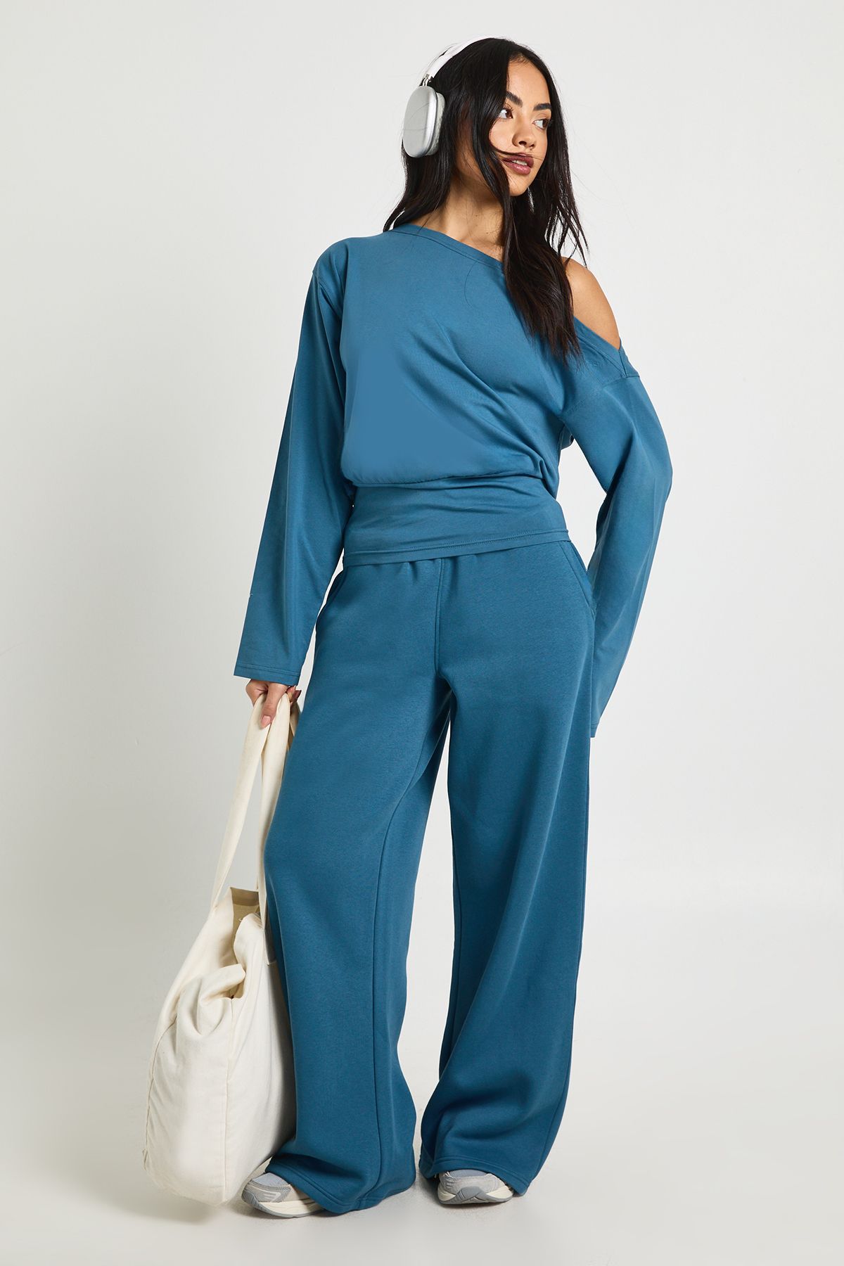 Cinched Waist Off Shoulder Straight Leg Tracksuit