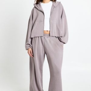Petite Washed Distressed Hem Straight Leg Tracksuit