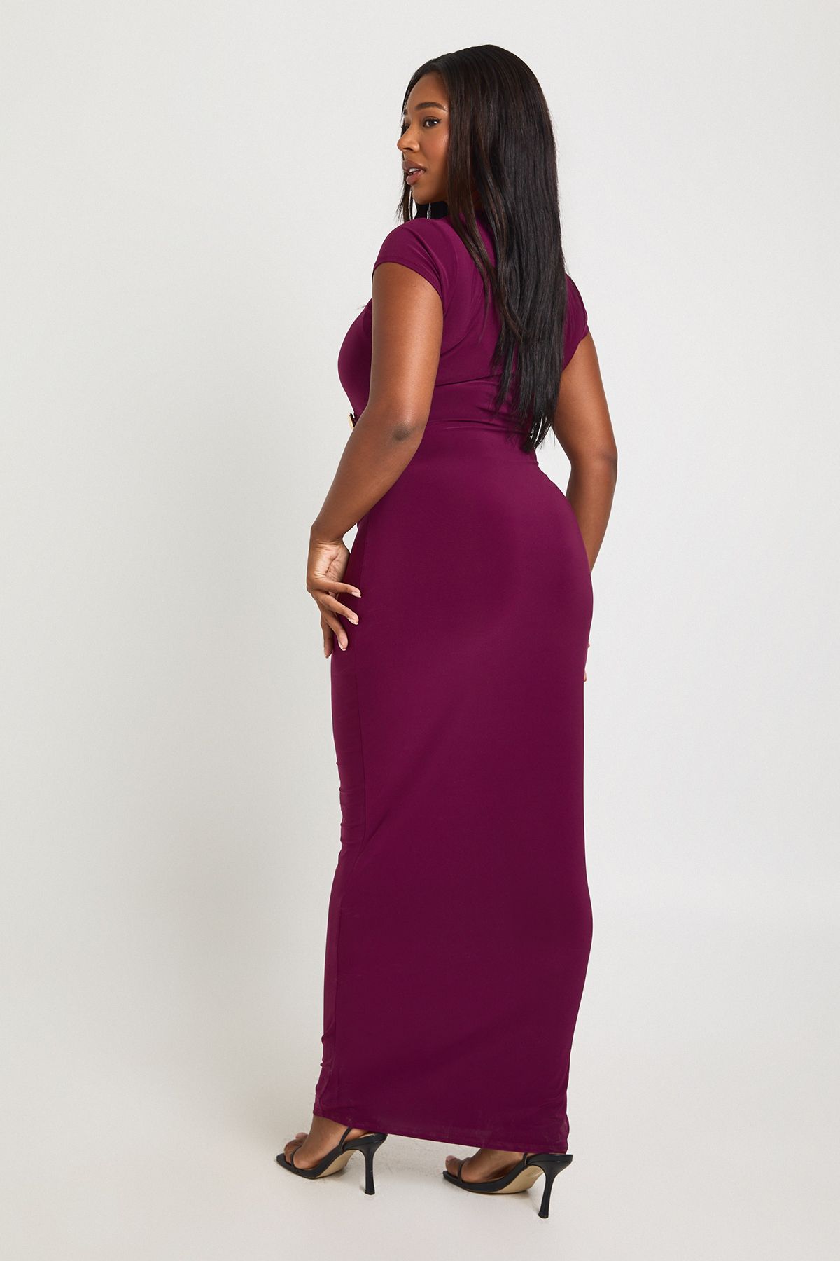 Plus Ruched Waist Trim Detail Long Sleeve Maxi Dress - Image 2