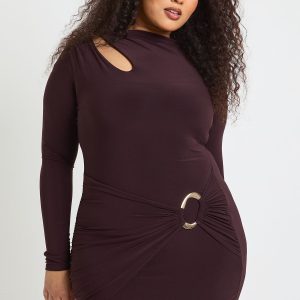 Plus High Neck Wrap Trim Detail Mini Dress