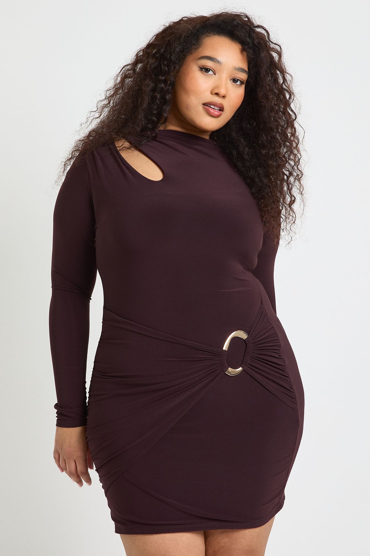 Plus High Neck Wrap Trim Detail Mini Dress