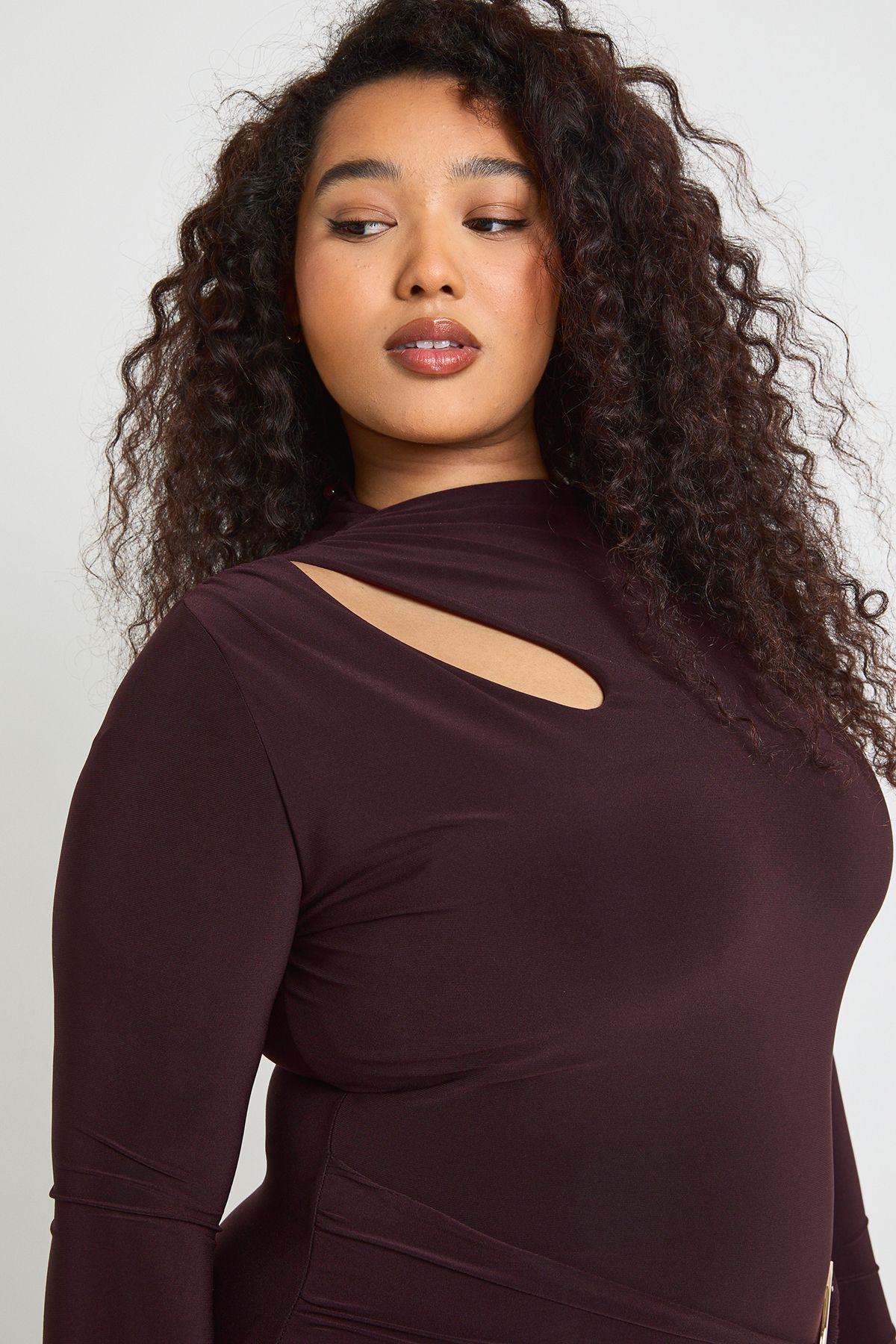 Plus High Neck Wrap Trim Detail Mini Dress - Image 4