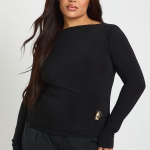 Plus Long Sleeve Ruched Trim Detail Top