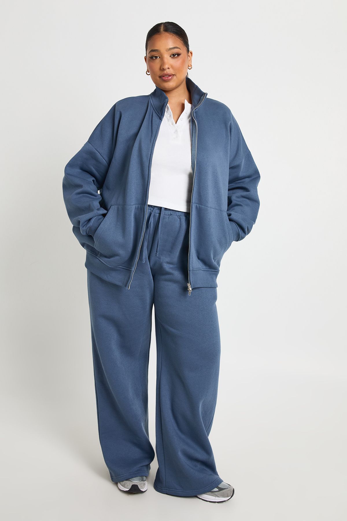Plus Double Ended Zip Funnel Neck Sweatshirt Tracksuit