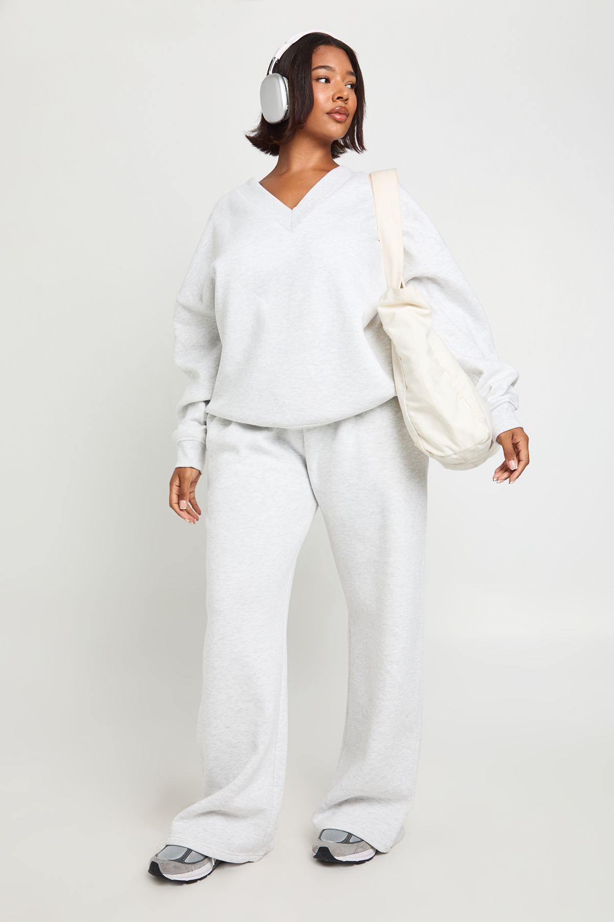Plus V Neck Varsity Sweashirt Tracksuit