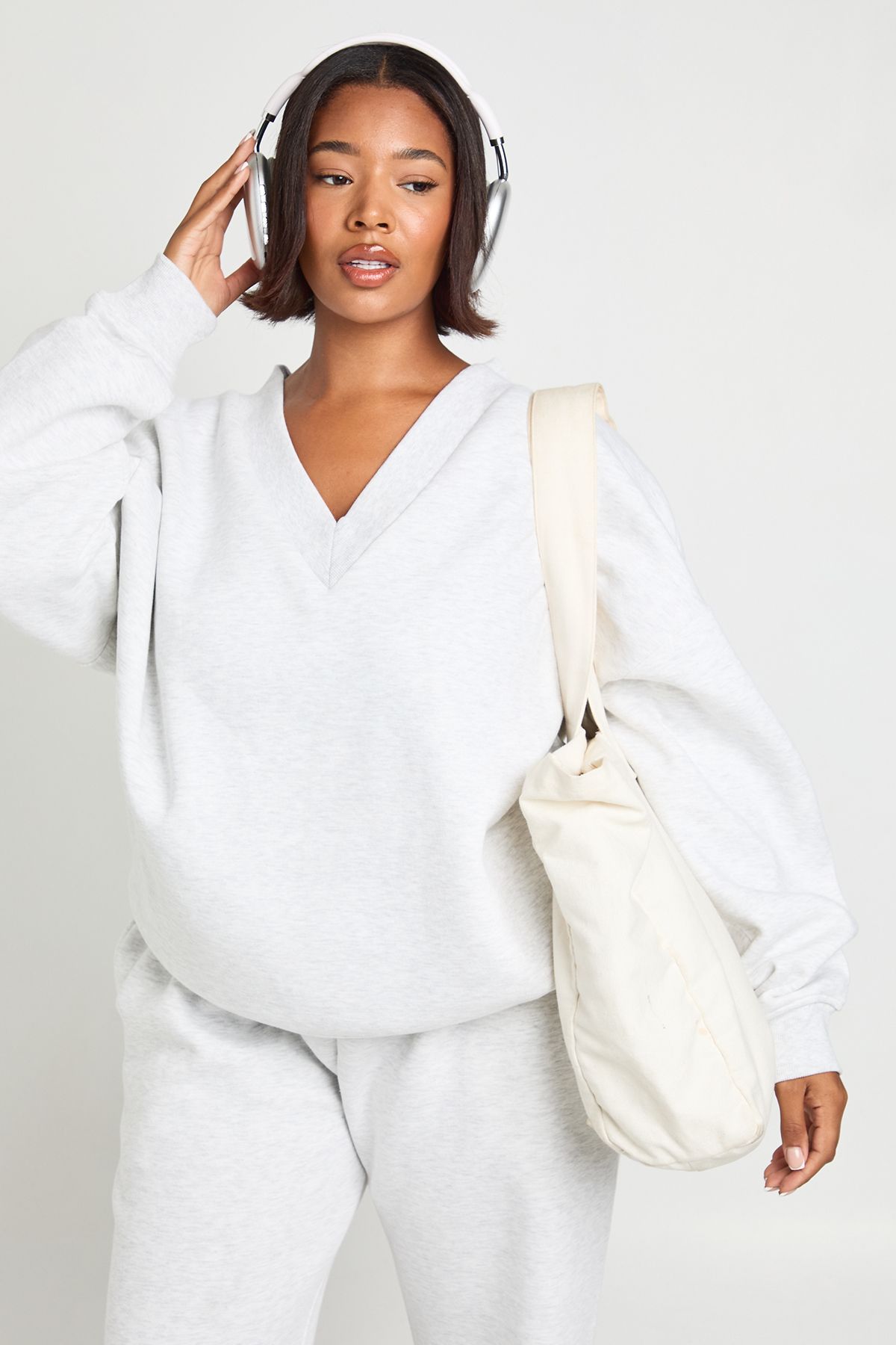 Plus V Neck Varsity Sweashirt Tracksuit - Image 4