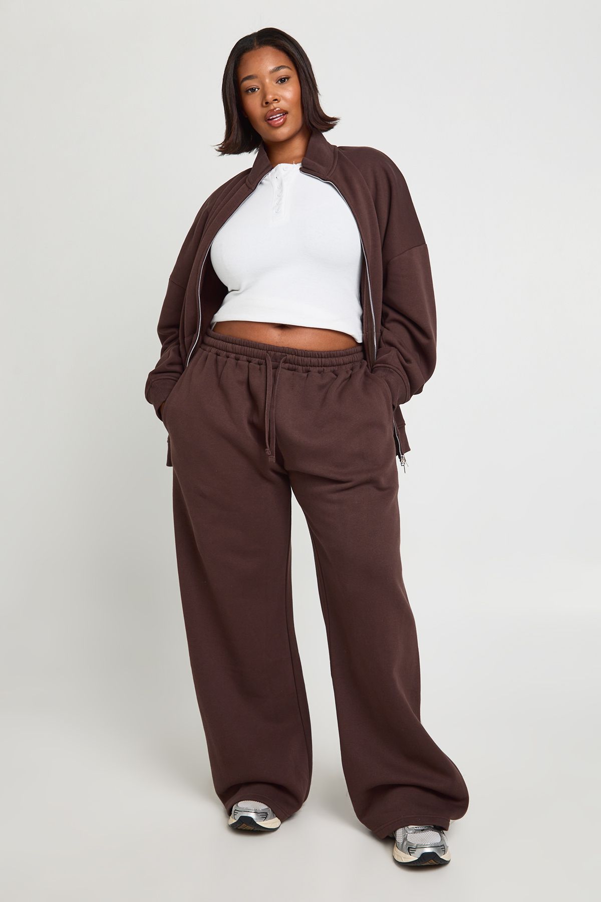 Plus Double Ended Zip Funnel Neck Sweatshirt Tracksuit