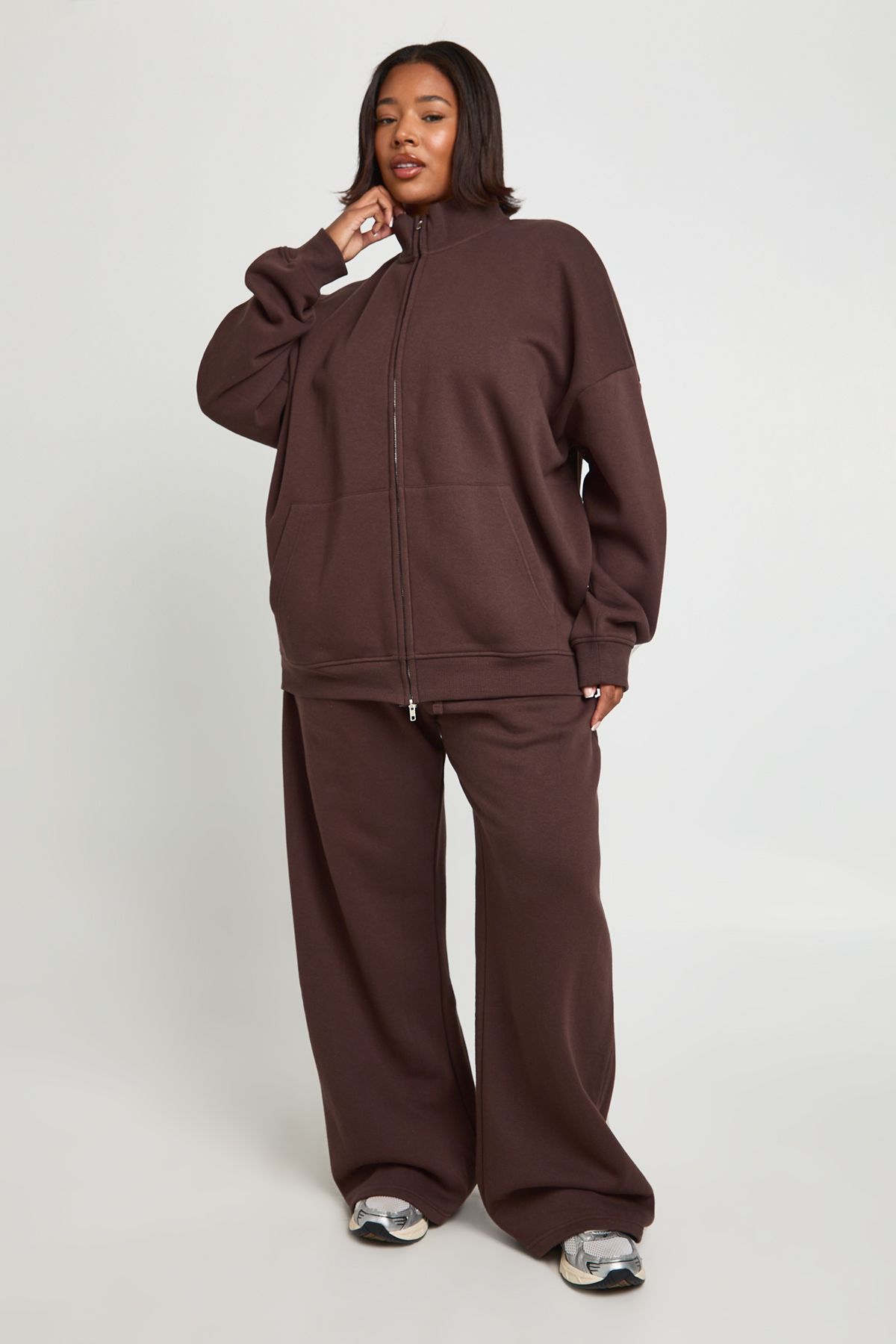 Plus Double Ended Zip Funnel Neck Sweatshirt Tracksuit - Image 3