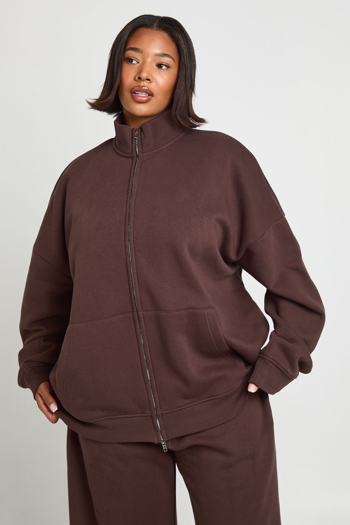 Plus Double Ended Zip Funnel Neck Sweatshirt Tracksuit - Image 4