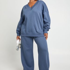 Plus V Neck Varsity Sweashirt Tracksuit
