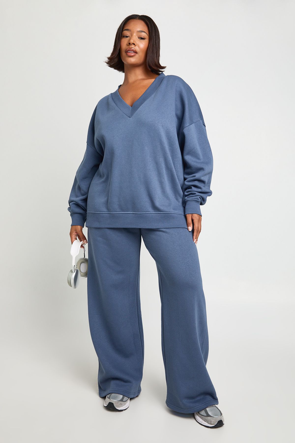 Plus V Neck Varsity Sweashirt Tracksuit