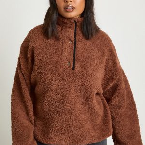 Plus Borg Button Down Sweatshirt