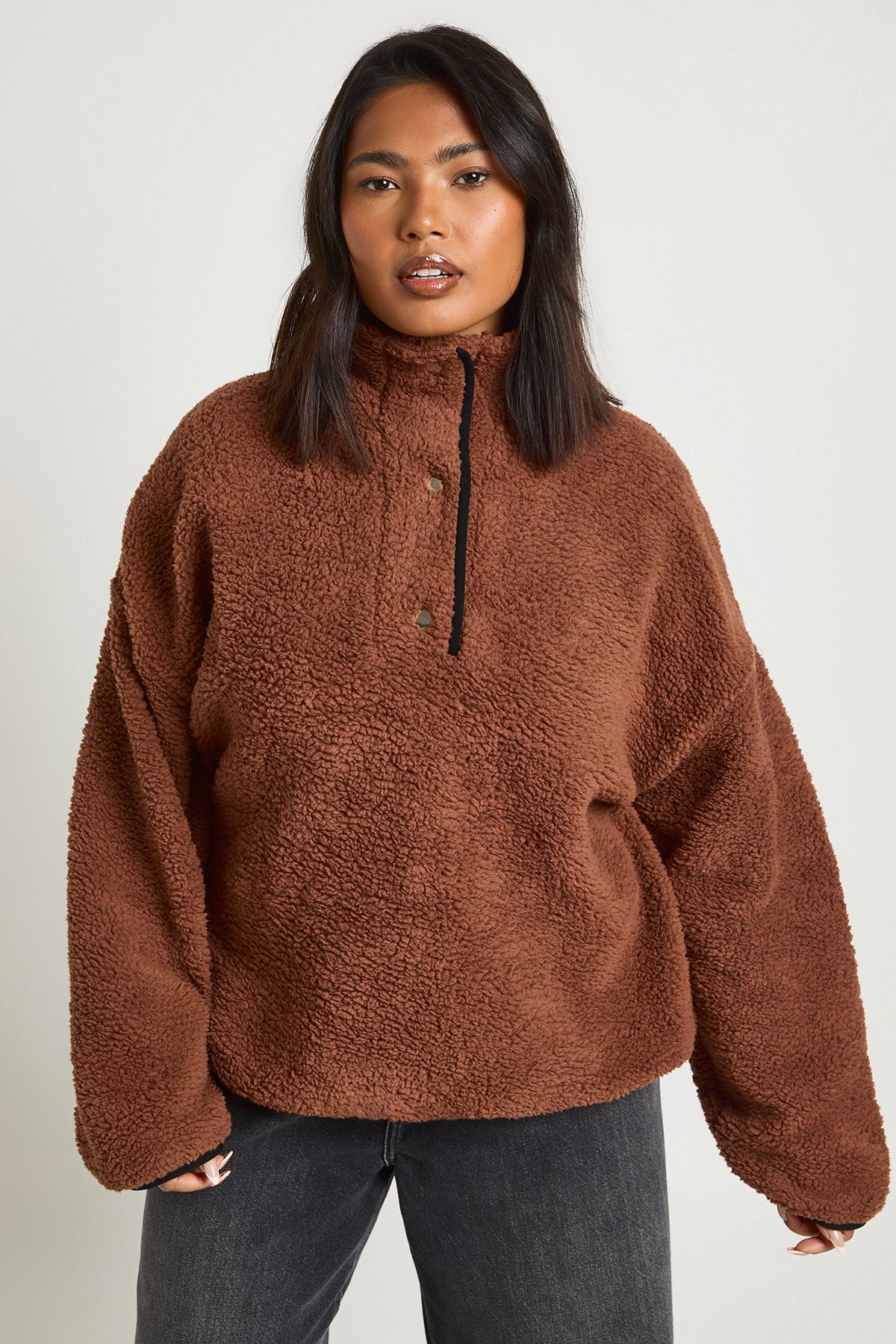 Plus Borg Button Down Sweatshirt