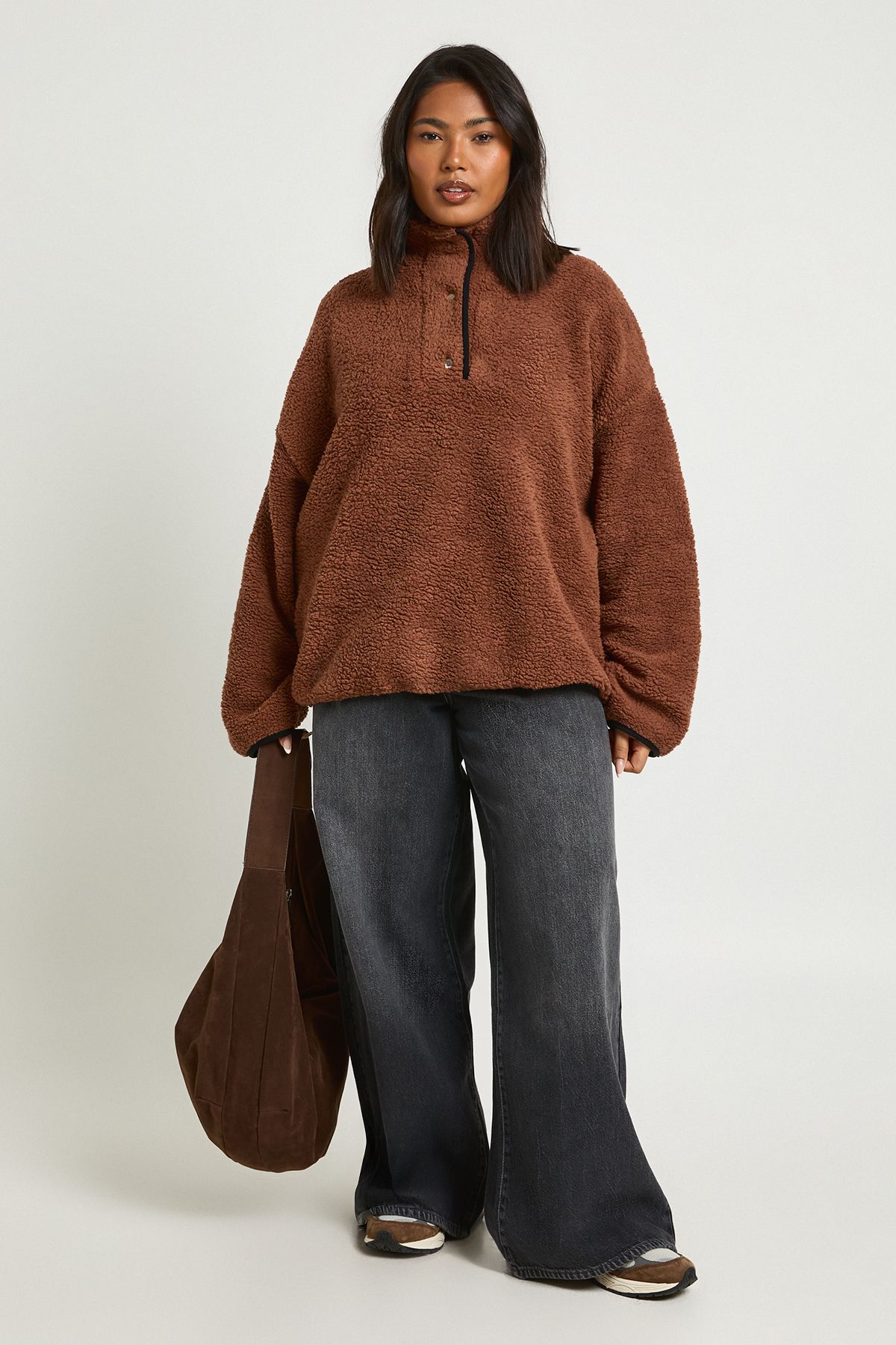 Plus Borg Button Down Sweatshirt - Image 3