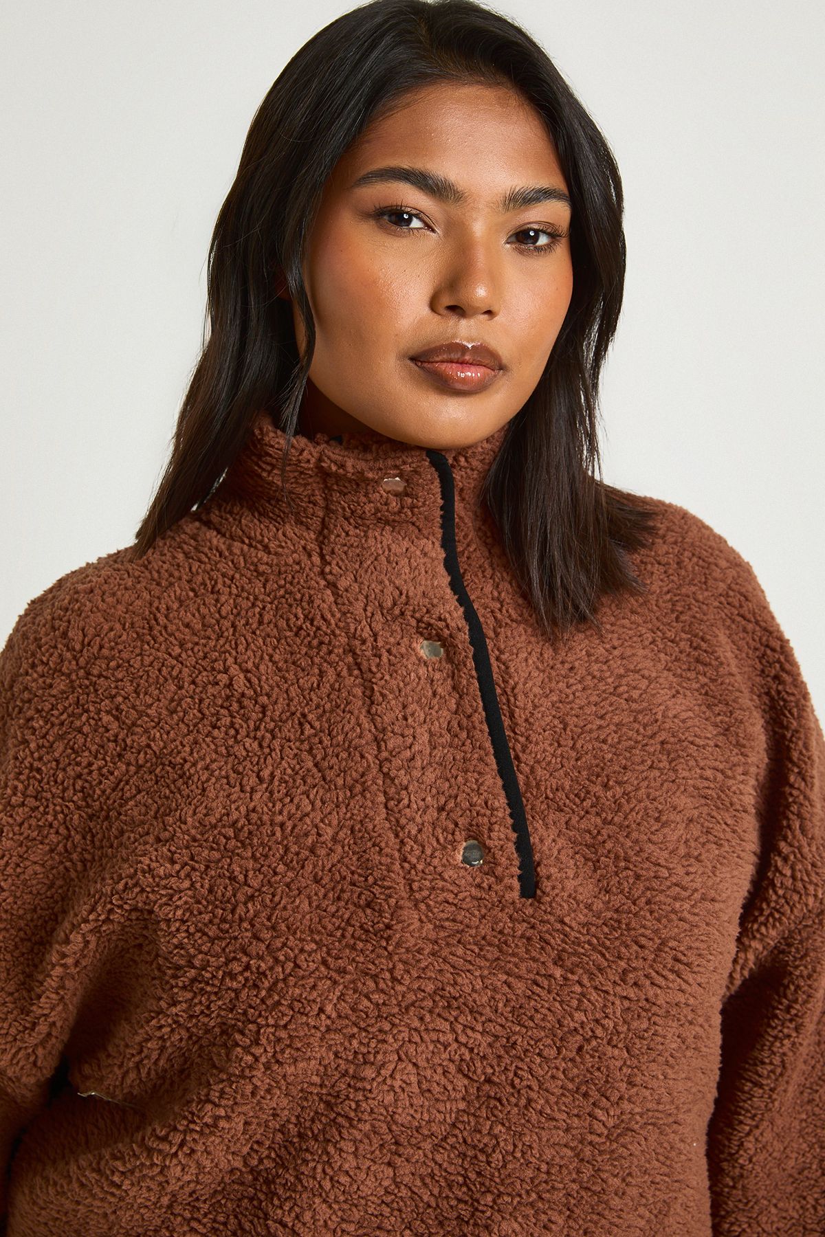 Plus Borg Button Down Sweatshirt - Image 4