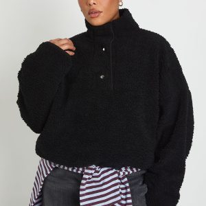 Plus Borg Button Down Sweatshirt