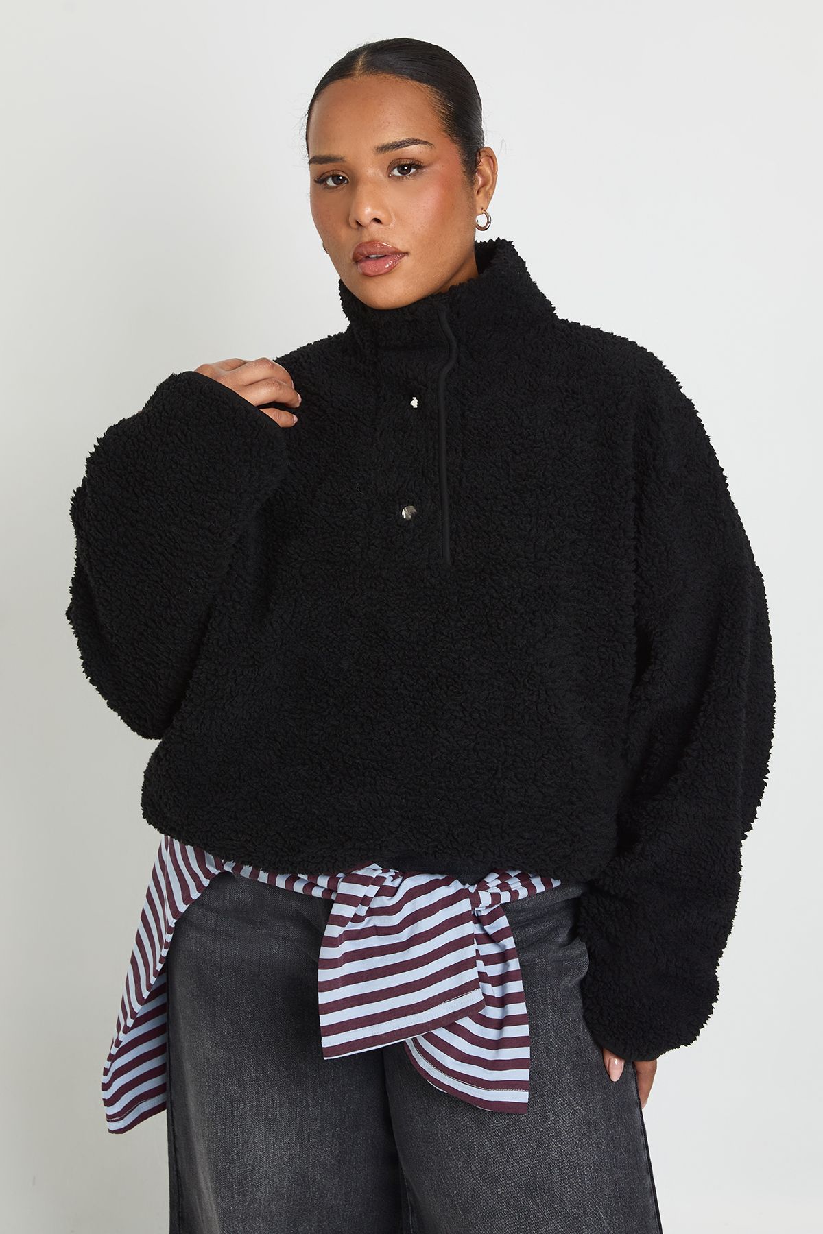 Plus Borg Button Down Sweatshirt