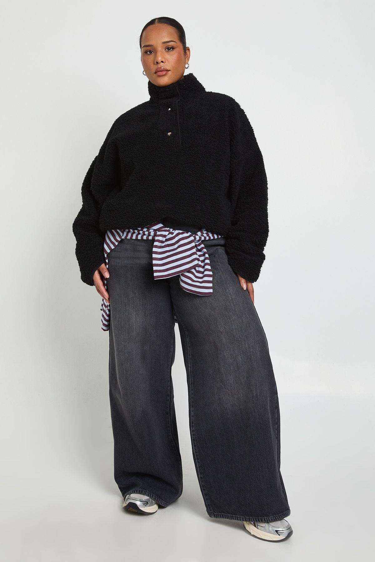 Plus Borg Button Down Sweatshirt - Image 3