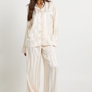 Jacquard Satin Oversized Long Sleeve Shirt & Trouser Pyjama Set