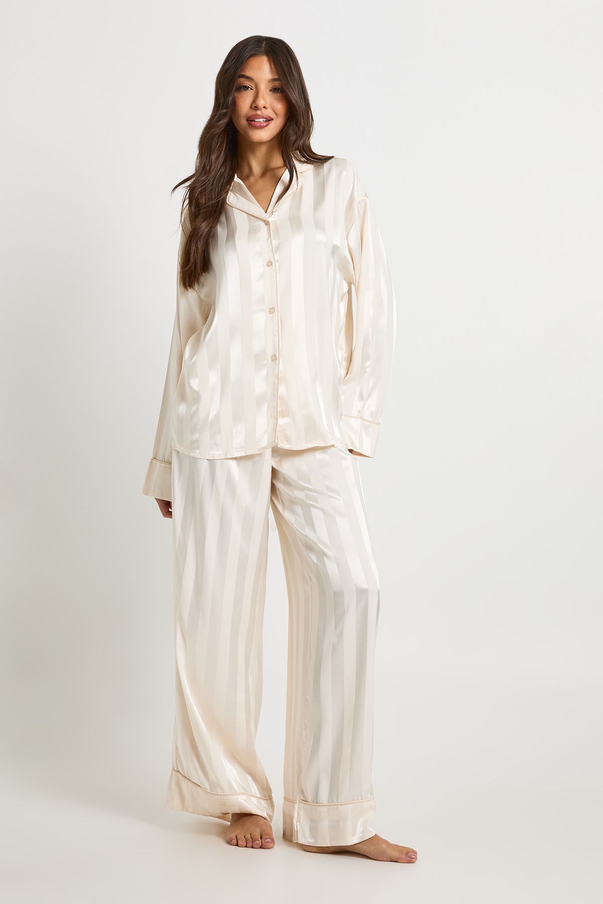 Jacquard Satin Oversized Long Sleeve Shirt & Trouser Pyjama Set