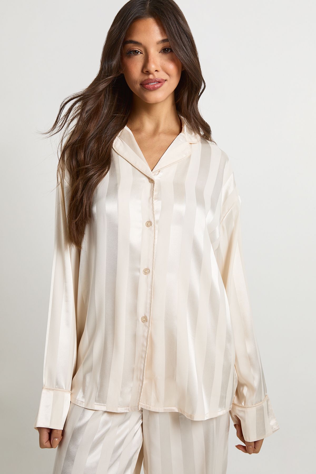 Jacquard Satin Oversized Long Sleeve Shirt & Trouser Pyjama Set - Image 3