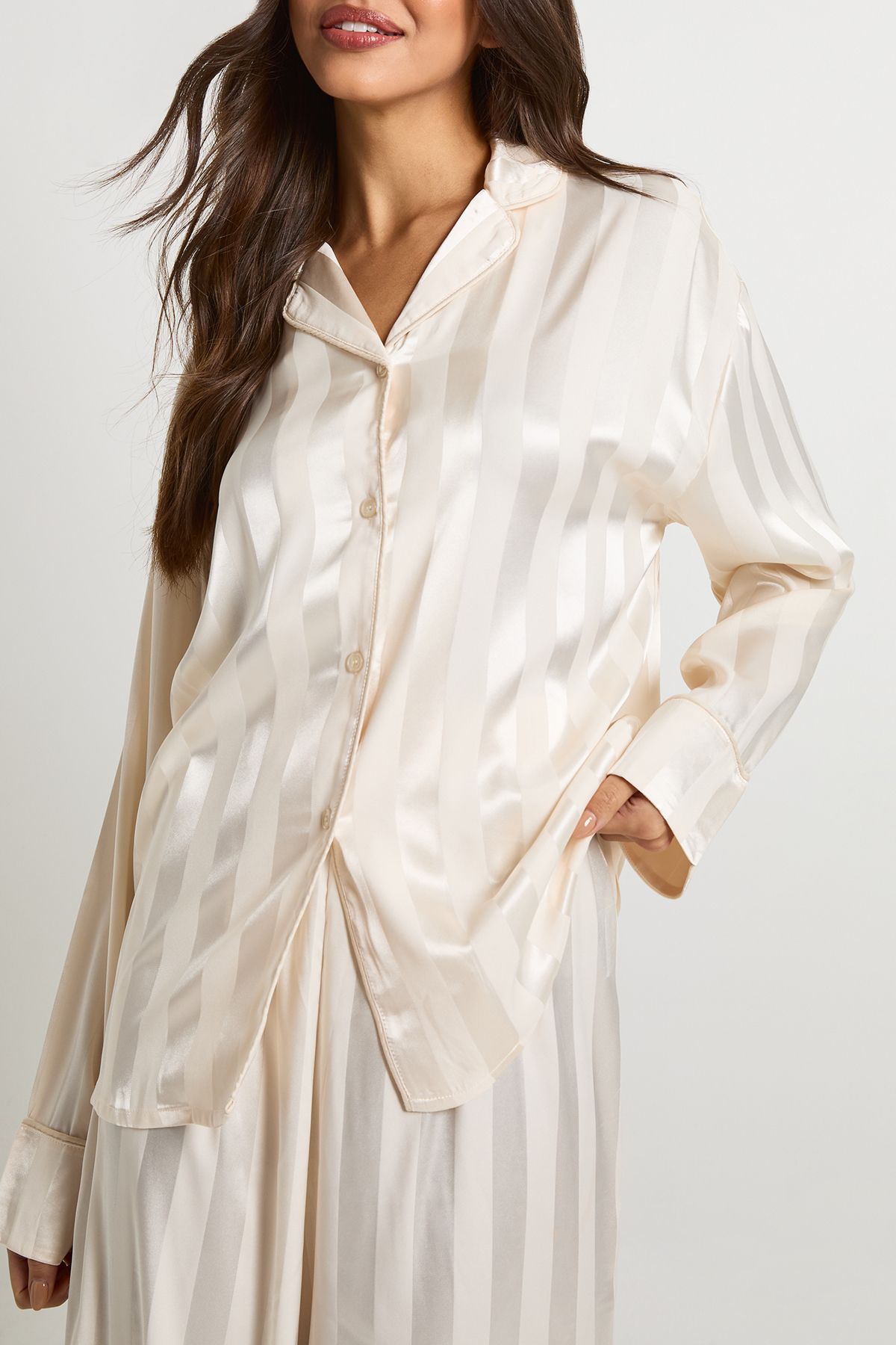 Jacquard Satin Oversized Long Sleeve Shirt & Trouser Pyjama Set - Image 4